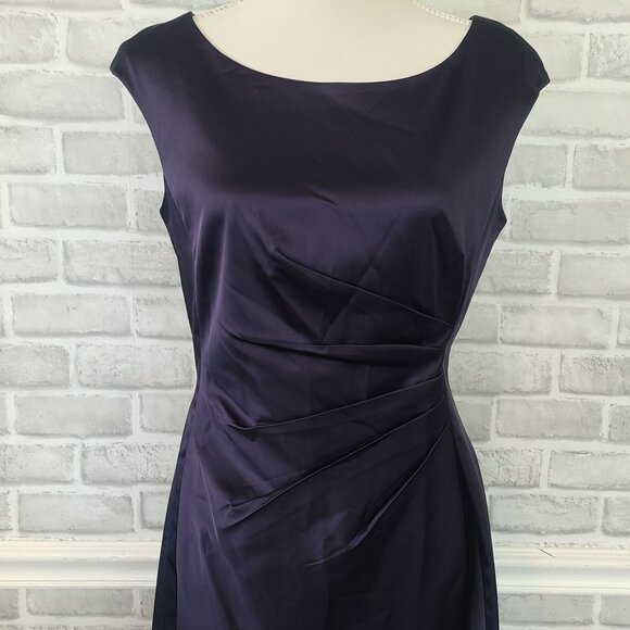 Lauren Ralph Lauren Navy Blue Satin Dress sz 10 Cocktail Old Money Quiet Luxury - Picture 2 of 9